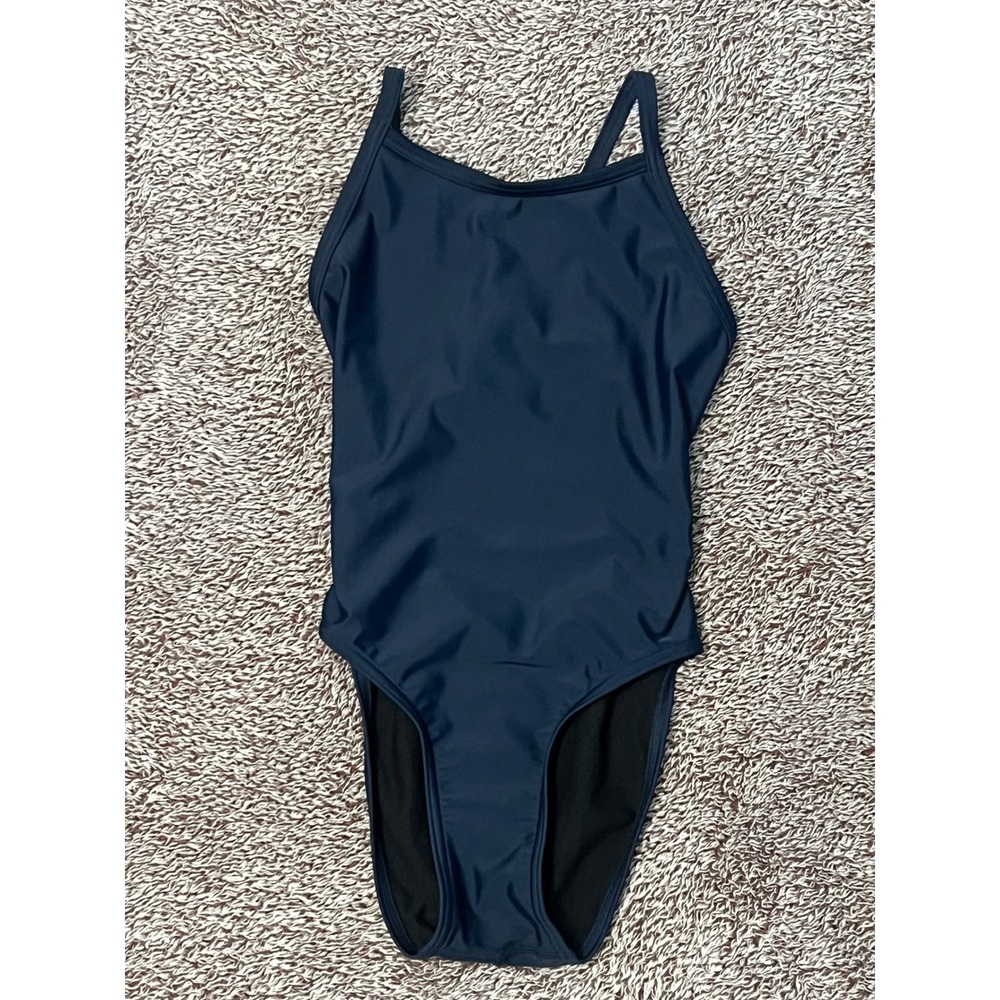 iSwim One Piece Swimsuit Navy Blue Open Back Athletic Swimwear Size 26Y